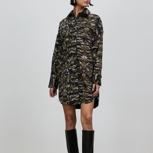 All Saints Shirt Dress Khaki Camouflage Green